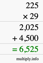 How to calculate 225 times 29 using long multiplication
