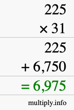 How to calculate 225 times 31 using long multiplication How to calculate 225 times 31 using long multiplication