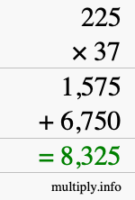 How to calculate 225 times 37 using long multiplication