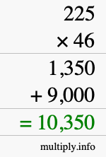 How to calculate 225 times 46 using long multiplication How to calculate 225 times 46 using long multiplication