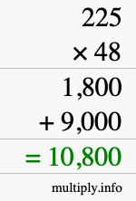 How to calculate 225 times 48 using long multiplication