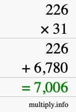 How to calculate 226 times 31 using long multiplication How to calculate 226 times 31 using long multiplication