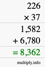How to calculate 226 times 37 using long multiplication