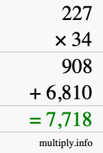 How to calculate 227 times 34 using long multiplication
