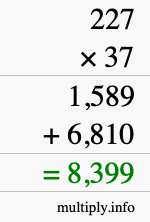 How to calculate 227 times 37 using long multiplication