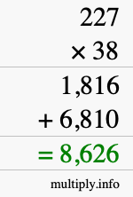 How to calculate 227 times 38 using long multiplication