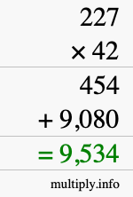 How to calculate 227 times 42 using long multiplication