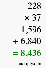 How to calculate 228 times 37 using long multiplication