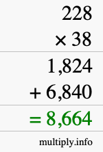 How to calculate 228 times 38 using long multiplication