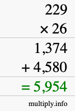 How to calculate 229 times 26 using long multiplication