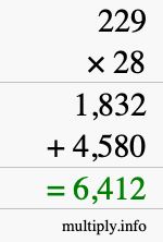 How to calculate 229 times 28 using long multiplication