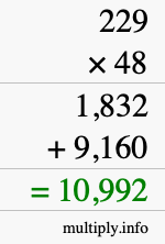 How to calculate 229 times 48 using long multiplication