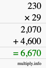 How to calculate 230 times 29 using long multiplication