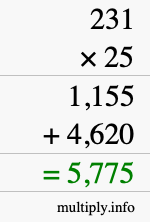 How to calculate 231 times 25 using long multiplication How to calculate 231 times 25 using long multiplication