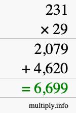 How to calculate 231 times 29 using long multiplication