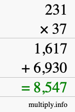 How to calculate 231 times 37 using long multiplication