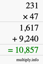 How to calculate 231 times 47 using long multiplication How to calculate 231 times 47 using long multiplication