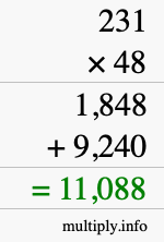 How to calculate 231 times 48 using long multiplication How to calculate 231 times 48 using long multiplication