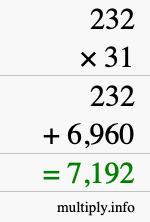 How to calculate 232 times 31 using long multiplication How to calculate 232 times 31 using long multiplication
