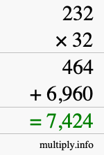 How to calculate 232 times 32 using long multiplication How to calculate 232 times 32 using long multiplication