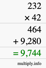 How to calculate 232 times 42 using long multiplication