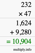 How to calculate 232 times 47 using long multiplication How to calculate 232 times 47 using long multiplication