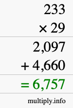 How to calculate 233 times 29 using long multiplication