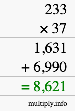How to calculate 233 times 37 using long multiplication