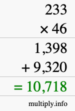 How to calculate 233 times 46 using long multiplication