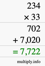 How to calculate 234 times 33 using long multiplication How to calculate 234 times 33 using long multiplication