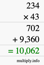 How to calculate 234 times 43 using long multiplication How to calculate 234 times 43 using long multiplication