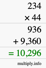 How to calculate 234 times 44 using long multiplication