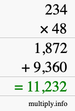 How to calculate 234 times 48 using long multiplication