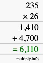 How to calculate 235 times 26 using long multiplication How to calculate 235 times 26 using long multiplication