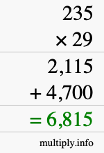 How to calculate 235 times 29 using long multiplication