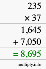 How to calculate 235 times 37 using long multiplication