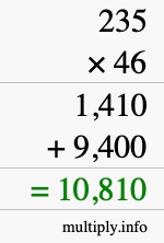 How to calculate 235 times 46 using long multiplication