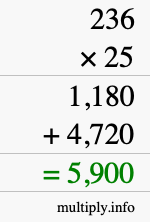 How to calculate 236 times 25 using long multiplication How to calculate 236 times 25 using long multiplication