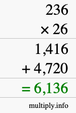 How to calculate 236 times 26 using long multiplication How to calculate 236 times 26 using long multiplication