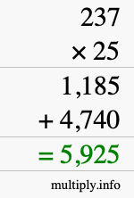 How to calculate 237 times 25 using long multiplication How to calculate 237 times 25 using long multiplication