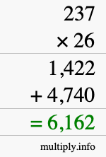 How to calculate 237 times 26 using long multiplication
