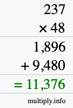 How to calculate 237 times 48 using long multiplication