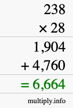 How to calculate 238 times 28 using long multiplication