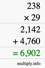 How to calculate 238 times 29 using long multiplication