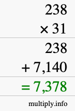 How to calculate 238 times 31 using long multiplication