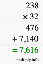 How to calculate 238 times 32 using long multiplication How to calculate 238 times 32 using long multiplication