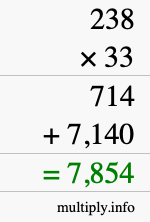 How to calculate 238 times 33 using long multiplication How to calculate 238 times 33 using long multiplication