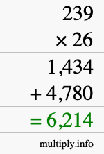How to calculate 239 times 26 using long multiplication