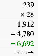 How to calculate 239 times 28 using long multiplication How to calculate 239 times 28 using long multiplication