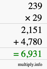How to calculate 239 times 29 using long multiplication